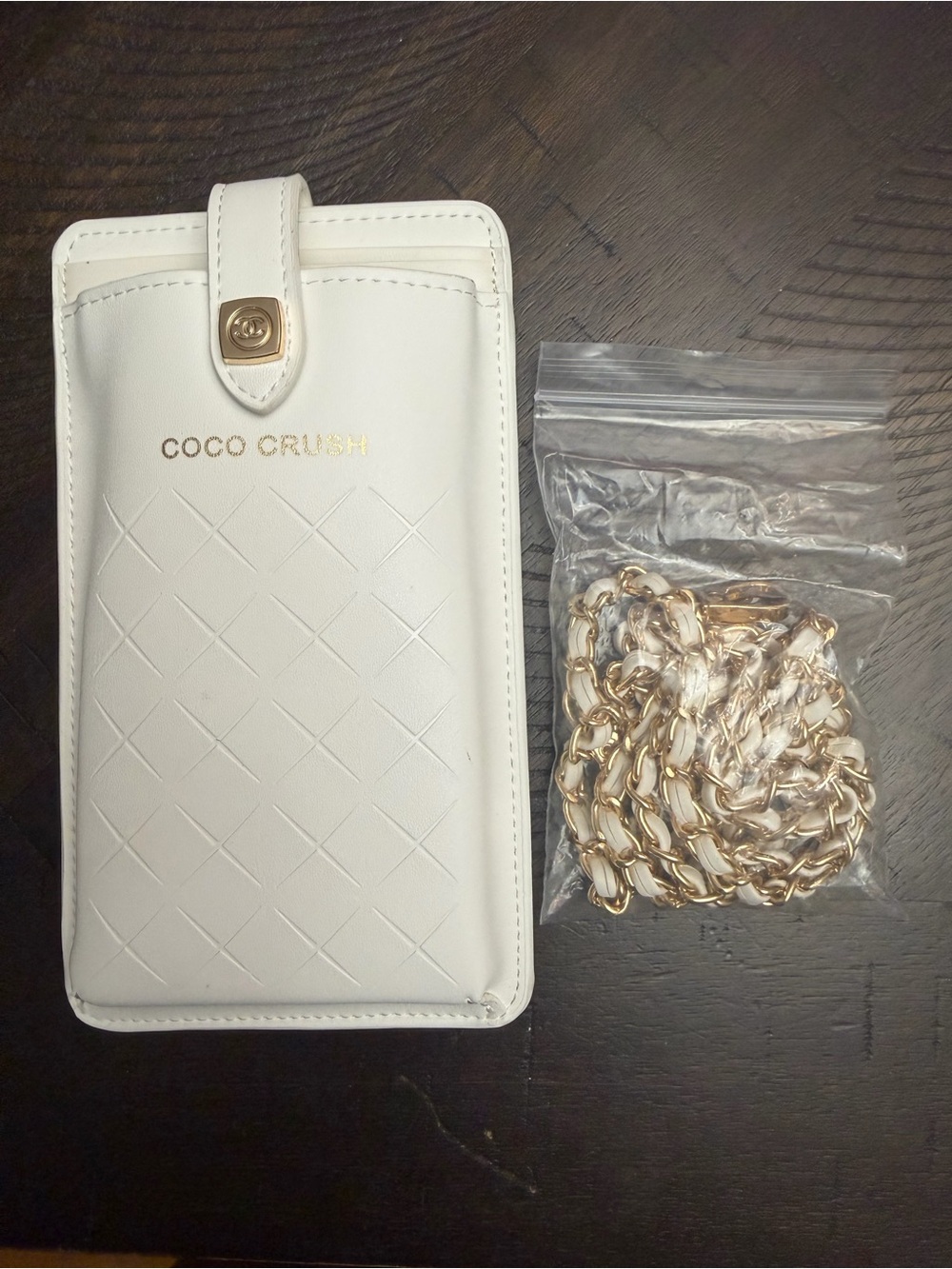 GWP!! White Quilted Crossbody Phone Wallet with Gold Chain